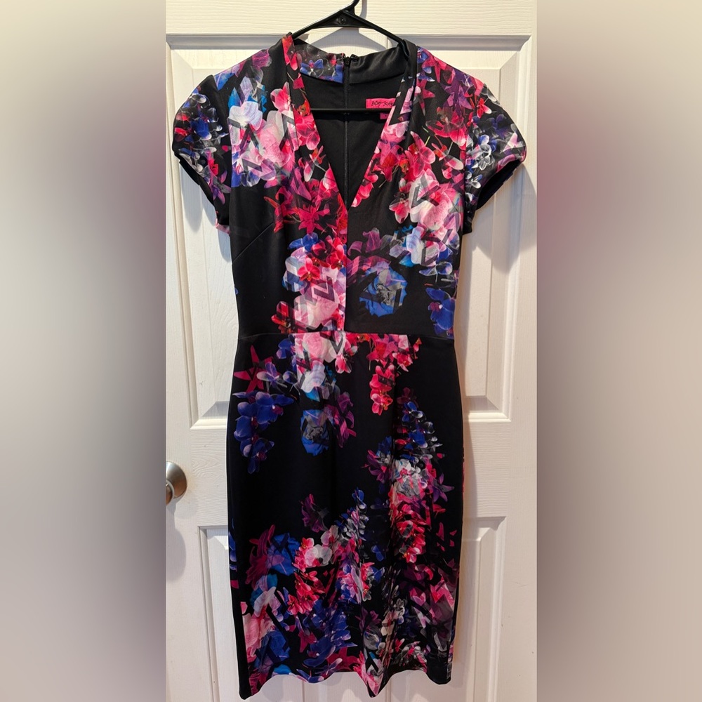 Betsey Johnson Black Dress with Pink and Purple Floral Design